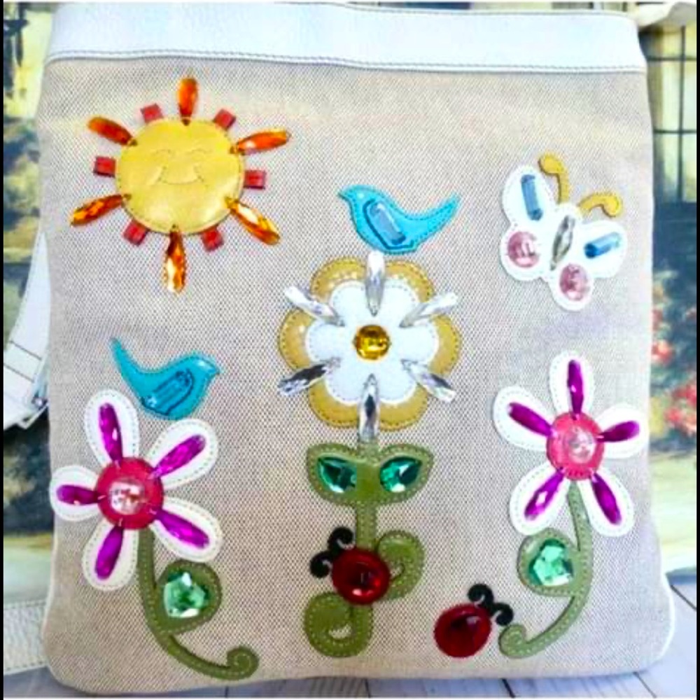 Rare Brighton Leather Gem Studded Crossbody Purse